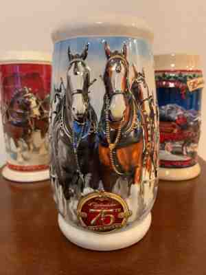 2008 75th anniversary 2003 2004 (in box) Budweiser Holiday Beer Stein Clydsdales