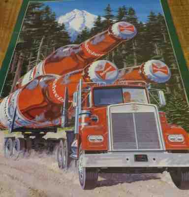 1986 OREGON Land of GIANTS redwoods Poster Budweiser Beer Bottles Logging sign