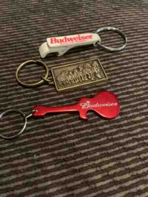 Lot Of 3 Vintage Budweiser Clydesdale, Guitar, king of beers Keychains