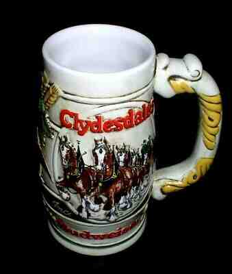 Vintage 1981 BUDWEISER Clydesdales Horses Carriage Beer Stein Mug Ceramarte