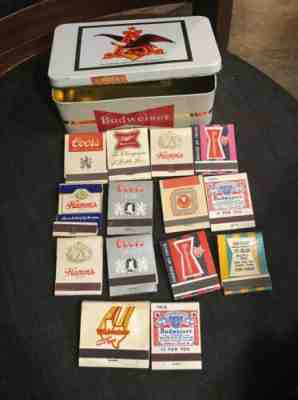 Vintage Rare Budweiser King Beer Eagle Tin Box with old Matchbooks 3 1/2 X 5 1/2