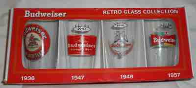 Budweiser Retro Glass Collection Set Of 4 16oz Retro Pub Glasses Range 1938-1957