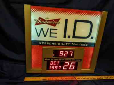 Budweiser Beer WE I.D. Light Up Sign Calendar Date Advertising VTG Responsibilty