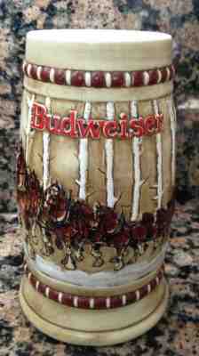 1981 Budweiser Christmas Clydesdale Holiday Beer Stein Snowy Woodland Ceramarte 