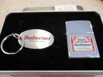 New vintage Budweiser Zippo lighter and key chain