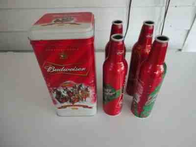 Budweiser Beer Holiday 2006 Limited Edition Christmas Tin + Empty Bottles