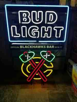 2016-17 Bud light beer Chicago Blackhawks NHL hockey neon light up bar sign 