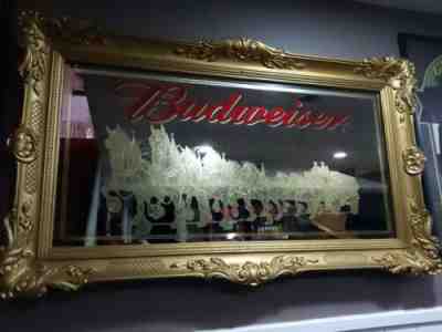 Rare 58x32 Budweiser Clydesdale Gold Beer Mirror Sign  Anheuser Busch  