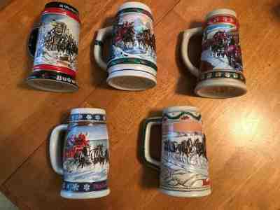 Budweiser 1992-1996 Holiday Stein Christmas Collection, Set of 5, Boxes