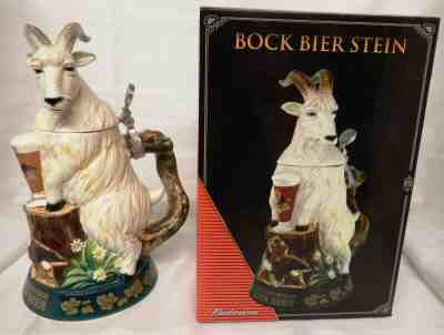 Anheuser Busch White German Goat Bock Beer Figural Lidded Stein #320 of 2,500