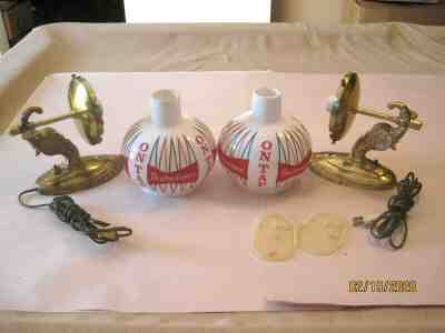 Vintage Pair Budweiser Beer Anheuser Busch Advertising Lamps Wall Sconces