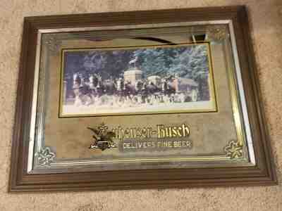  Anheuser Busch Clydesdales Vintage Beer Bar Advertising Mirror Framed