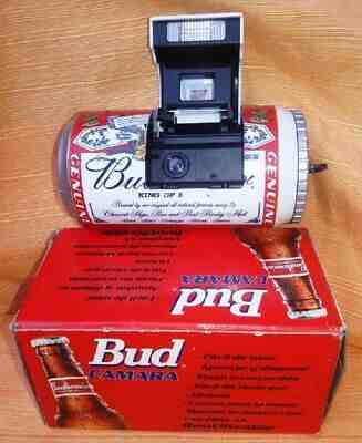 VINTAGE RARE BUDWEISER BEER ARGENTINA CAMERA CAN PROMOTIONAL LINE W/ SPANISH BOX