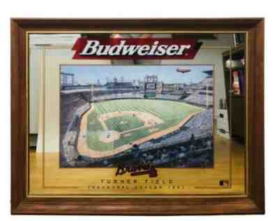 Vintage Budweiser Atlanta Braves Beer Mirror Innaugural 1997 Season  