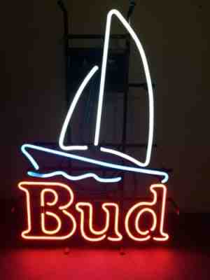 (VTG) budweiser beer sailboat & water neon light up sign ANHEUSER Busch nautical