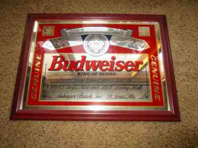 BUDWEISER BUD 102201 Mirror Wall Bar Pub Sign gold/red paint 20X27