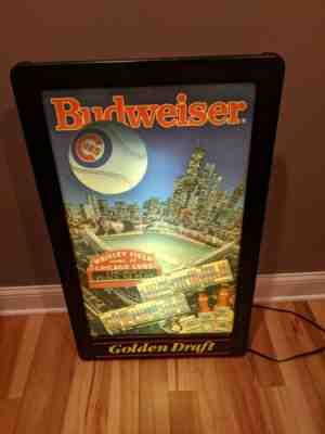 RARE BUDWEISER CHICAGO CUBS LIGHTED BEER SIGN WRIGLEY 93' 38X22 VINTAGE BAR 