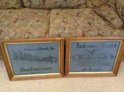 2 Budweiser Etched Glass Mirrors - Clydesdales & King Of Beer - Victorian Glass