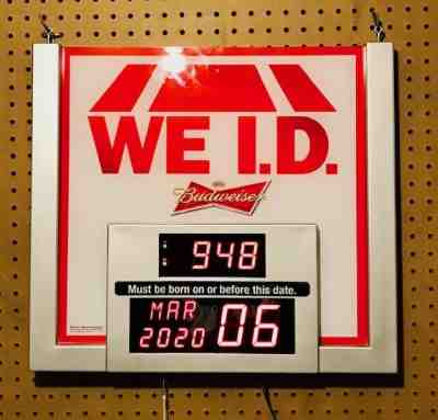 Budweiser WE ID Digital Sign Light Clock Born Before Date ID! 20 x 18!