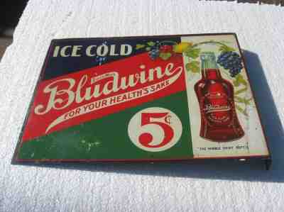 ORIGINAL OLD 5 CENT BLUDWINE TIN FLANGE COUNTRY STORE SIGN