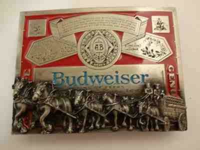 Very Nice Vintage Budweiser Beer Belt Buckle With Clydesdales & Beer Wagon