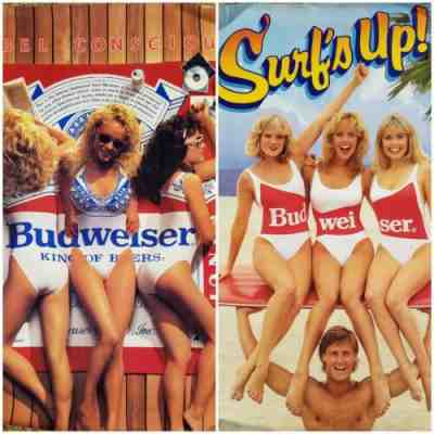 Vintage Budwiser Girls Poster Lot of 2 Label Conscious/Surfs Up 1980s