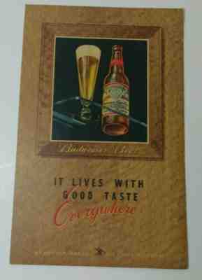 Rare Vintage Original 1947 Anheuser Busch Budweiser Beer Menu Cover Ad - Sign 