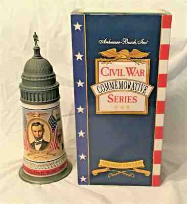 ABRAHAM LINCOLN BUDWEISER CIVIL WAR COMMEMORATIVE SERIES LIDDED BEER STEIN