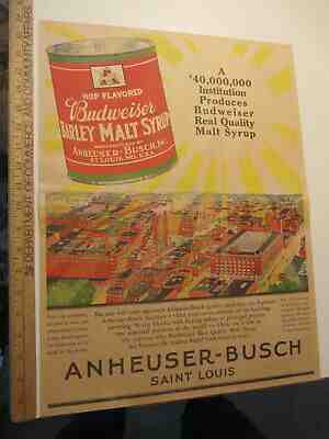 newspaper ad 1928 ANHEUSER BUSCH Budweiser barley malt syrup can St Louis AW