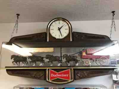 Vintage Budweiser Store Display Hanging Sign w/Clock Wagon Pulled by Clydesdales