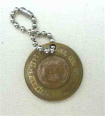 Vintage Du Bois Budweiser 1949 Lucky Wheat Penny Key Chain 