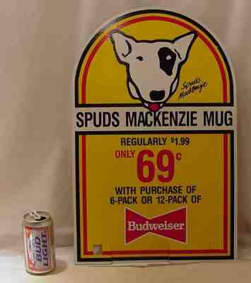 SPUDS MACKENZIE RARE TWO SIDED POINT OF PURCHASE MUG GIVE AWAY POSTER 