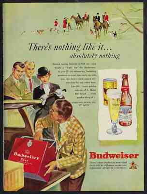 Vintage 1949 BUDWEISER BEER Fox Hunt Print Ad  - Art by Forsberg