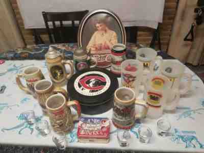 Beer Steins Including Budweiser COA Waldenburg Pepsi 5 Cent Tray Shot Glasses