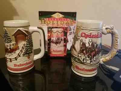 Lot of 3 Budweiser Holiday Christmas Stein Beer Mugs 1983, 1984 & 1996