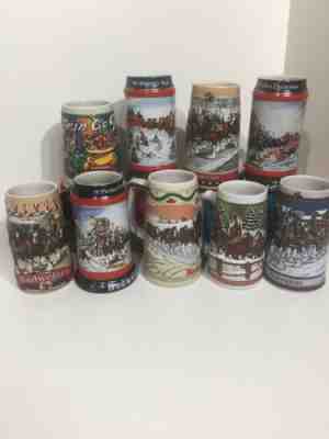 Lot of 9 Collectors Budweiser Anheuser Busch Stein Christmas Clydesdales Mugs