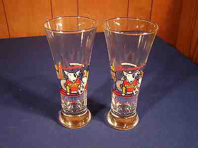 VTG 1988 Pair of BUD LIGHT Budweiser SPUDS MACKENZIE Sports USA Beer GLASSES