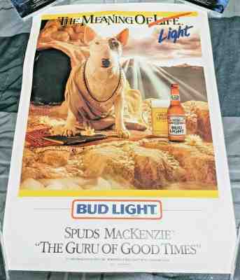 BUDWEISER LIGHT BEER / 1988 SPUDS MACKENZIE MEANING OF LIGHT POSTER MAN CAVE