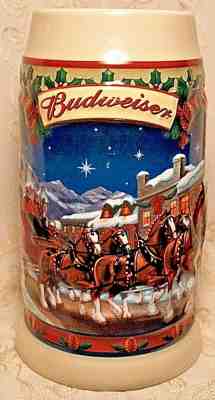 Budweiser Beer Stein Mug 2003 OLD TOWNE HOLIDAY Anhueser -Busch CS560 Clydesdale