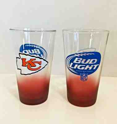 2 NFL Kansas City Chiefs Bud Light 16 oz Pint Beer Tumblers Drinking Glasses Cup