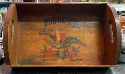 Vintage Budweiser Beer Wooden Serving Tray RARE Wood Bar Sign ~ 18