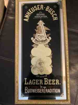 Rare 31x15 Budweiser Black Gold Beer Mirror Sign  Anheuser Busch Tradition World