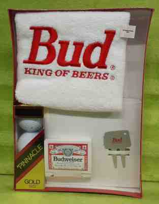 Vintage Budweiser Bud King of Beers Golf Golfing Set Tees Towel Balls Marker