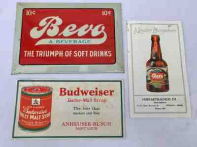 1920’s BEVO Anheuser Busch tin Sign & pamphlets Budweiser