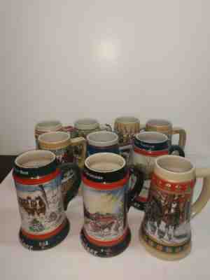 Vintage Budweiser Holiday Steins 1984 to 1994 complete set of 10 years