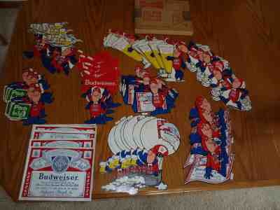 BUDWEISER BUDMAN 1970's STICKERS  EXCELLENT CONTITION IN ORIGINAL BOX  55 TOTAL