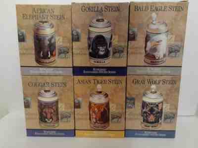 Lot Of 6 BUDWEISER STEINS ENDANGERED SPECIES SERIES ALL DIFF. 