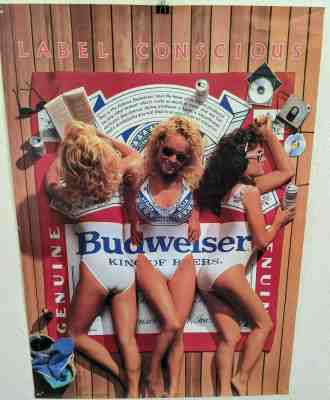 Budweiser Girls Poster Label Conscious 1987 Man Cave Garage King Of Beers 20x28