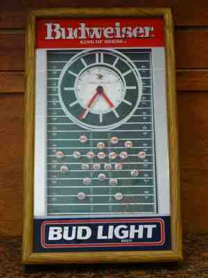 Budweiser vs. Bud Light Football Advertising Clock - Vintage RARE - 1980s(F)