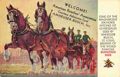 1933 Anheuser-Busch Budweiser Beer Courtesy Admission Postcard